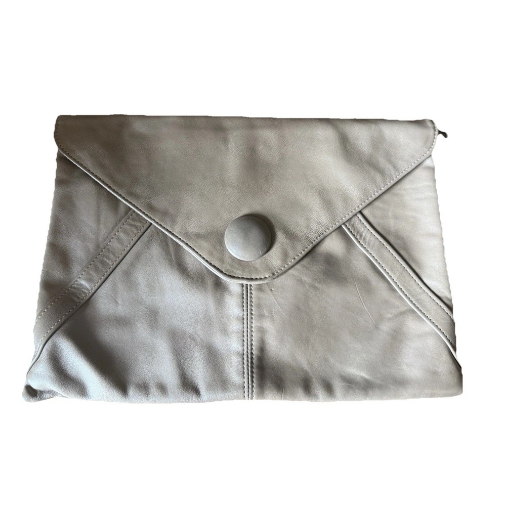 Vintage Tan Leather Envelope Style Clutch Handbag Smooth